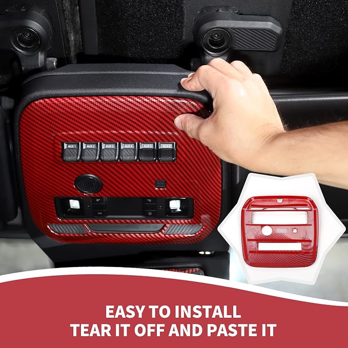 for Bronco Front Reading Light Panel Trim Cover Compatible with 2021-2025 Ford Bronco Interior Accessories 2-Door 4-Door, Red Carbon Fiber (with AUX Switches)