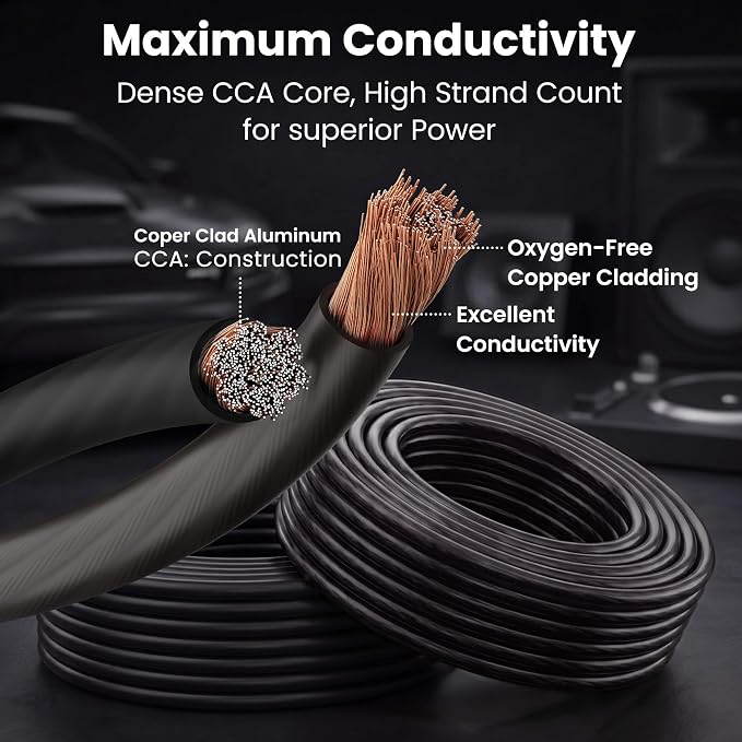 8 Gauge Wire 25 ft Black, 8 AWG Battery Cable CCA, Copper-Clad Aluminum Ground Cable for Car Audio Amp, Automotive, RV