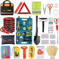 Car Roadside Emergency Kit with Jumper Cables, Auto Vehicle Safety Road Side Assistance Kits, Winter Car Kit Essentials for Women and Men, with Car Repair Tool Set, Folding Survival Shovel