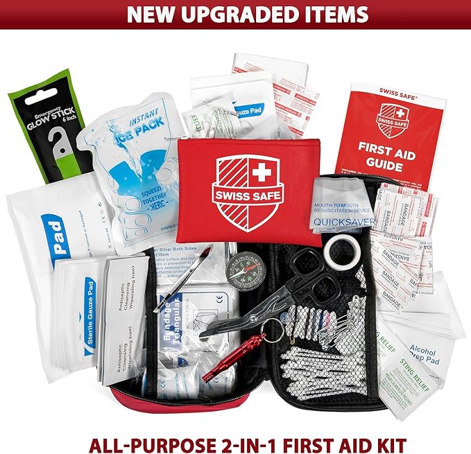 2-in-1 First Aid Kit for Car, Travel & Home, Businesses - Bonus Mini Kit for Medical Emergency Aid, Survival, Camping - 120+32 Pcs, Small+Travel FAK