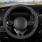 Soft Touch Leather Gray Steering Wheel Cover with Grooves, Advanced Traction Universal Fit for Standard Sizes 14.5 15 15.5 inches