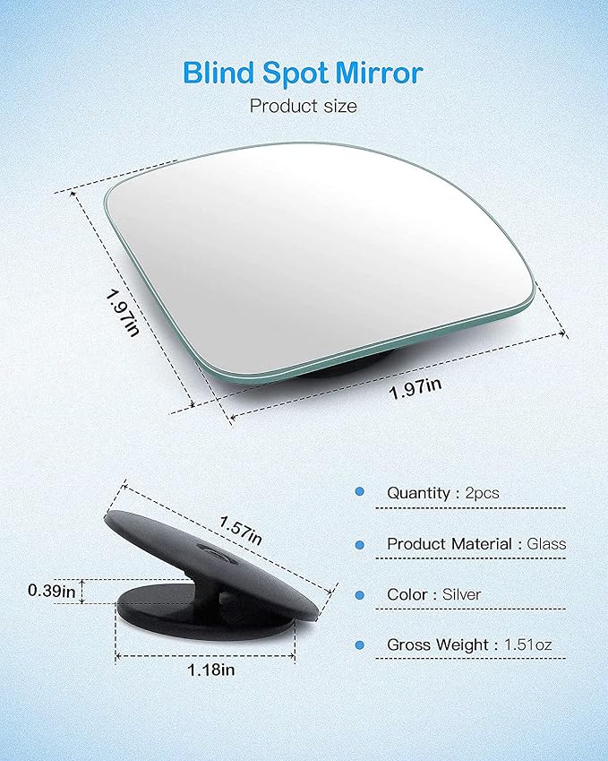 2-Piece Fan-Shaped Automobile Rear Blind Spot Mirror, 360 Rotating Design, Wide Angle Convex Rearview Mirror for Car, Truck, Van