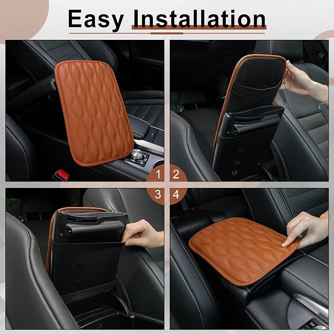 Car Center Console Cover, Upgraded Leather Car Armrest Cushion, Universal Waterproof Cushion Pad, Non-Slip Car Interior Accessories, Fits Most Sedans SUVs Trucks (Brown)