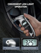 Digital Tire Pressure Gauge 0-150PSI, Accurate in 0.1 Increments, Tire Gauge with Backlit LCD and Presta Valve Adaptor, 4 Units of Measurement for Car Truck Bicycle, Silver 1Pack