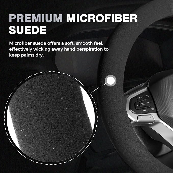 Car Steering Wheel Cover Winter, Microfiber Suede Steering Wheel Covers with Anti-Slip Lining, Breathable Elastic Car Steering Wheel Protector Soft, Universal Standard Size 14-15 inch