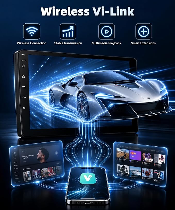 9 Inch Car Stereo for Toyota Yaris Vios 2007-2013, Wireless CarPlay Android Auto MP5 Player with IPS Touchscreen Bluetooth FM/RDS DSP Vi-Link You-Tube Mirror Link, Backup Camera SWC