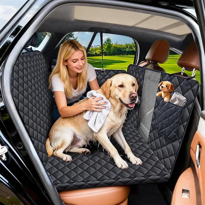 Dog Car Seat Cover for Pets Back Seat Extender for Dogs, Hard Bottom Car Seat Cover Support 420lbs Waterproof Back Seat Pet Cover for Dogs, Scratch Proof Dog Hammock for Car SUV and Truck,Universal