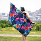 Athletic Running Towel, Full-Sized, Car Seat Cover - Moisture Wicking (Flamingos)