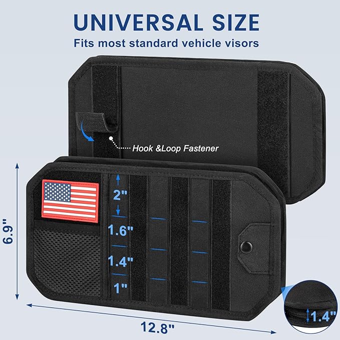 Car Sun Visor Organizer, Multi-Pocket Tactical Visor Storage with Zipper and Sunglasses Holder Clip, Semi-Rigid Molle Panel Car Visor Accessories for Truck, SUV, Patrols, Pickups