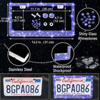 27 PCs Blue Bling Car Accessories Set for Women, Steering Wheel Covers Universal Fit 15 Inch, Bling License Plate Frame, Bling Phone Holder, Bling Car Coasters (Blue Diamond)