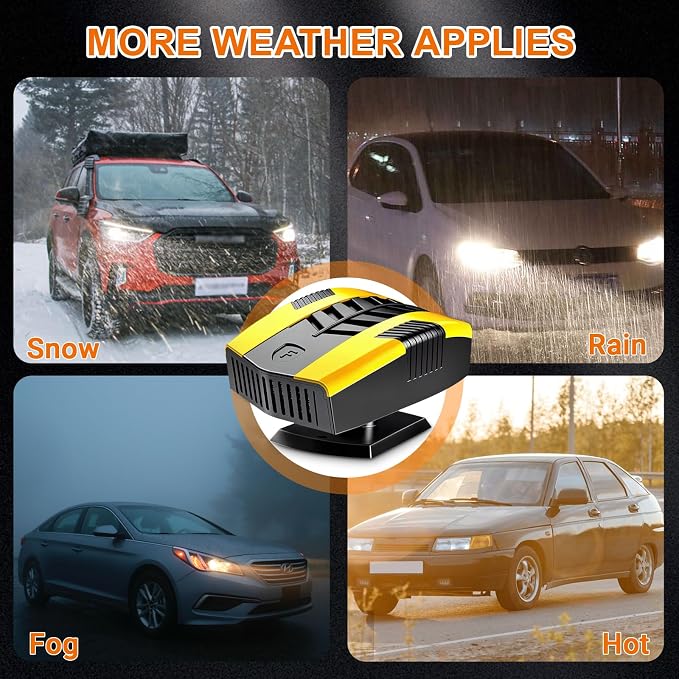 Car Heater,12V Portable Heater for Vehicle,2 in 1 Heating & Cooling Defroster for Car Windshield,Car Heater That Plugs Into Cigarette LighterWindow Defroster for Car,SUV,RV (Yellow)