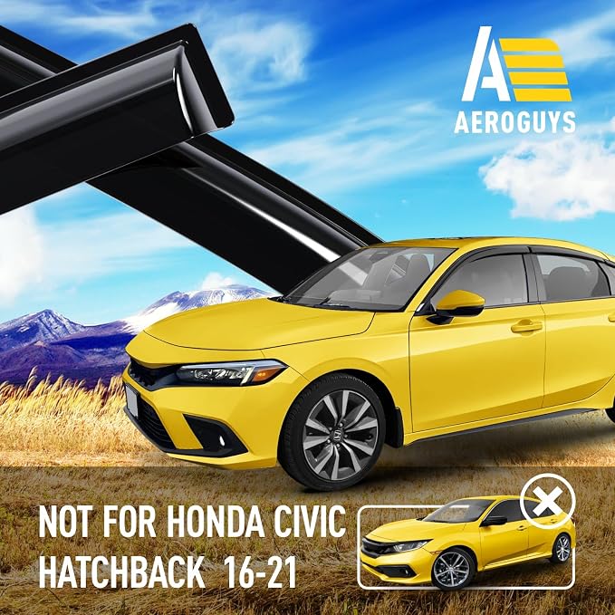 Extra Durable Window Deflectors Tape-On Window Visors Rain Guards Fit for Honda Civic 2022-2026 Hatchback, Sun Visors, Wind Vent for Shades, Exterior Car Accessories - 6pcs. AG0496