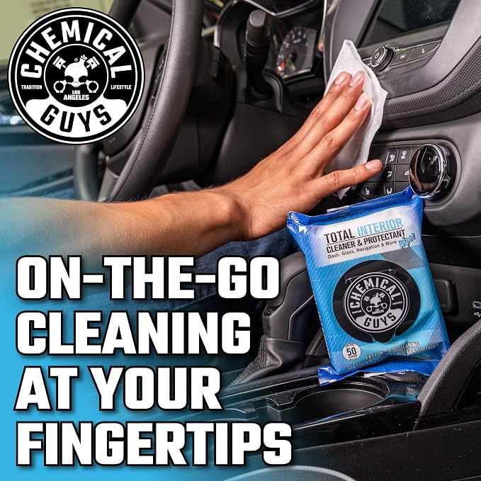 Total Interior Cleaner & Protectant Wipes – 50 Pack Multi Surface Car Interior Cleaning Wipes for Dashboards, Doors and Seats – Safe for Trucks, SUVs, RVs and Home Use
