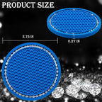 2PCS Bling Cup Holder Coaster, 2.75 Inch Auto Car Cup Holder Insert Coasters, Soft Silicone Anti-Slip Shockproof, Universal Vehicle Interior Accessories for Women Girls (Emerald Blue & White)