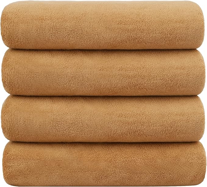 Microfiber Bath Towels, Bath Towel 4 Pack 30" x 60", Oversized, Soft, Super Absorbent and Fast Drying, Bathroom Towel Set for Sport, Fitness, Yoga, Beige