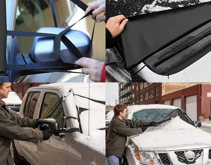 Pro | Premium Winter Windshield Cover for Ice and Snow with Wiper Blade Cover | XL Size Car Windshield Cover, Black | Fits Most Cars, Sedans, Small Trucks and SUVs – 70 x 41 Inches