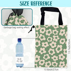 Car Garbage Bag Vintage Green Groovy Flowers Drawstring Car Trash Bag Hanging for Back Seat with Adjustable Buckle Canvas Vehicle Trash Can Easy-to-Install
