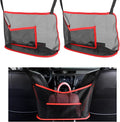 2 PCS Car Net Pocket Handbag Holder, Organizer Mesh Bag Between Two Seat, Driver Storage Netting Pouch for Handbag Purse, Barrier of Backseat Pet, Car Accessories for Women Men (Black & Red)