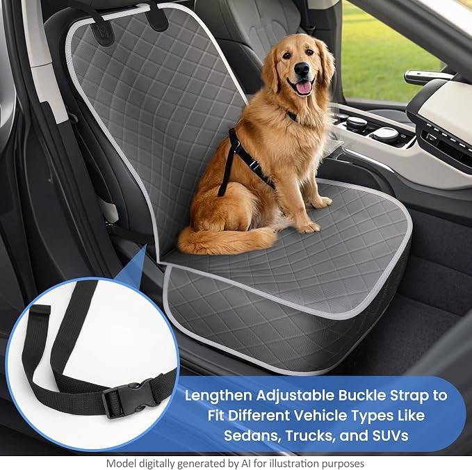 Dog Car Seat Covers, Waterproof Front Seat Cover for Dogs, Scratch-Proof, Nonslip Pet Passenger Seat Cover Protector, Universal Fit for Cars Trucks SUVs (Grey, Large Size)