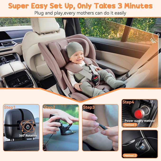 Baby Camera for Car 2 Pack - Dual HD 1080P Monitors with Night Vision, Adjustable Angles, Glare-Free Display, Easy Installation for Two Vehicles, Ideal for Road Trips