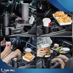 This Hill 2 Pack Cup Holder Tray for Car, 2 in 1 Detachable Car Food Table Tray with 3.93" Base & Phone Slot,Car Cup Holder Expander with 360°Rotation Tray for Travel Road Essentials Accessories