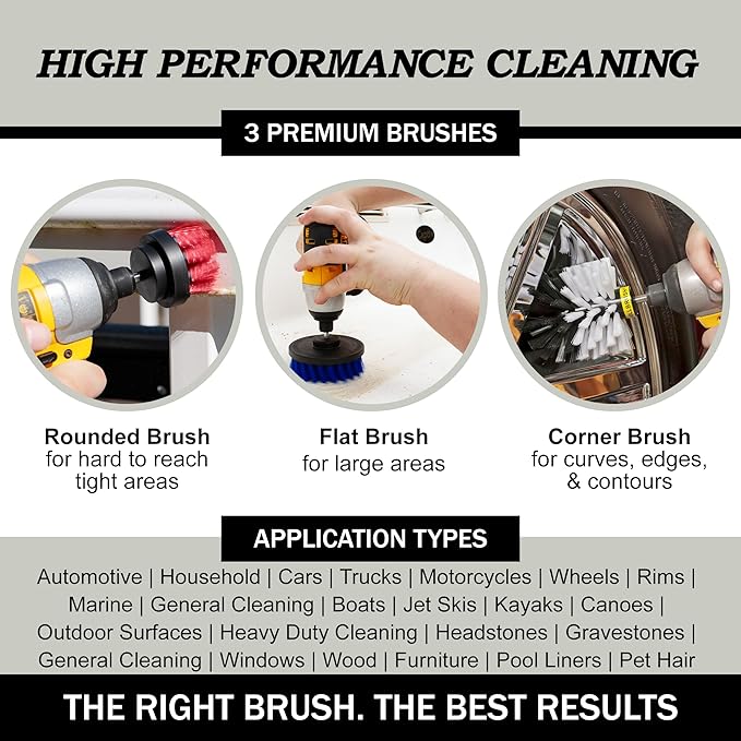 Attachments for Cleaning Carpet, Chairs, Seats, Wheels, Vinyl, Bathroom, Bathtubs, Shower, Tile, Grout, Trucks, Boats - for Car Detailing - Car Detailing Kit Interior Cleaner