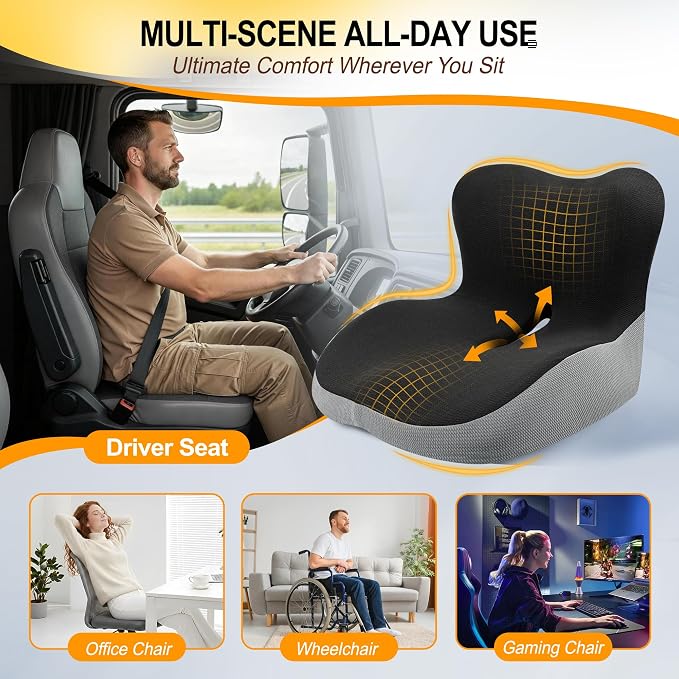 Car Seat Cushion with Lumbar Support Pillow, Car Back Support | L-Shaped Ergonomic Memory Foam Seat Cushion, Car Seat Cushions for Driving, Driver Cushion and Back Support for Car, B&G