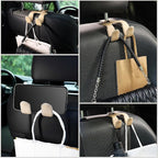 Upgraded Superior Leather Car Seat Back Headrest Hook, 2 in 1 Auto Seat Hook Hangers Holder Organization Interior Accessories for Purses Coats Umbrellas Grocery Bags Handbag (Beige)