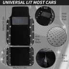 12 Pcs Bling Car Accessories Set for Women Car Floor Mats Full Set Steering Wheel Cover Seat Belt Covers Coasters Universal Fit Car SUV Truck Van Black