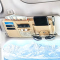 Car Sun Visor Organizer Auto Interior Accessories Pocket Organizer, Sunglasses Holder Car Truck Visor Storage Pouch for Cards, Pens and Document - Beige