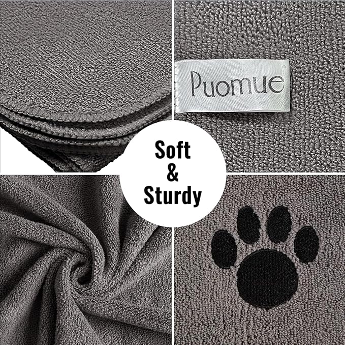 2 Pack Microfiber Dog Towels for Drying Dogs, Super Absorbent and Soft Pet Towels for Dogs or Cats, 40' X23.6'', Pet-Friendly, Perfect for Pets of Different Sizes and Fur Types, Grey