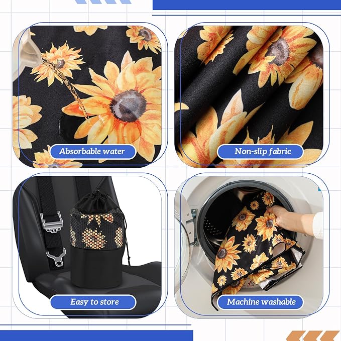 Car Seat Towel Covers with Storage Bag, 63 x 32 Inch Universal Non Slip Waterproof Sweat Protector for Car Truck, Gym Swimming Running, Machine Washable(2 Pack,Sunflower)