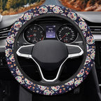 Steering Wheel Cover for Women, Hippie Flower Skull Sweat Absorbing Non-Slip Steering Wheel Protection Case, Machine Washable Elastic Flexible Universal 14 to 15 inch