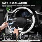 3pcs Carbon Fiber Anti-Skid Steering Wheel Cover, Waterproof Design, Universal Fit for 14-16 Inch Car Wheel Cover, Interior Car Accessories for Jeeps, SUVs, Trucks (Glossy White)