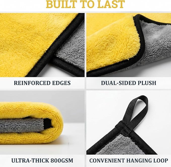 Microfiber Towels for Cars, 800GSM Car Drying Towel, Large Microfiber Cleaning Towels for Car Washing, Waxing, Buffing, Polishing, Scratch-Free Auto Detailing Towels, 6 Pack, 12 x 24 Inch