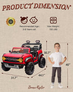 Ford Bronco 24V Ride on Toys for Boys & Girls, 2 Seater Kids Electric Car with Remote Control, Kids Ride on Truck with Rear Wheels Suspension, Led Lights, Safety Belt (24V, Red)