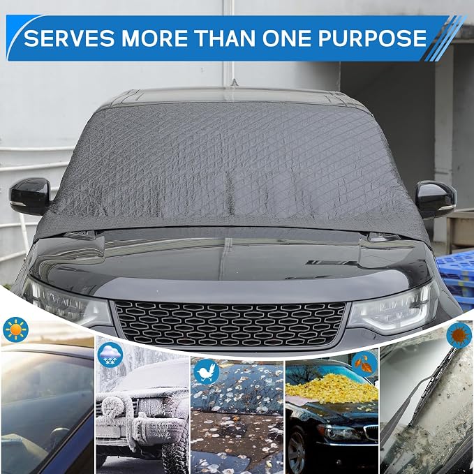 Car Windshield Snow Cover Compatible with Kia Soul 2010-2023 2024 2025+, Windshield Cover for Ice and Snow, 4-Layer Protection for Snow, Ice, UV, Frost Wiper & Mirror Protector, Sunshade Cover