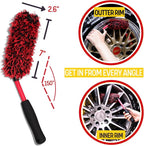 Metal Free Microfiber Wheel Brush Kit- Microfiber Angled Wheel Brush, Long Handle Wheel Brush, Tire& Detailing Brush, Wheel Wash Mitt. Hands-On Wheel Detailing Kit for Daily Wheel Cleaning
