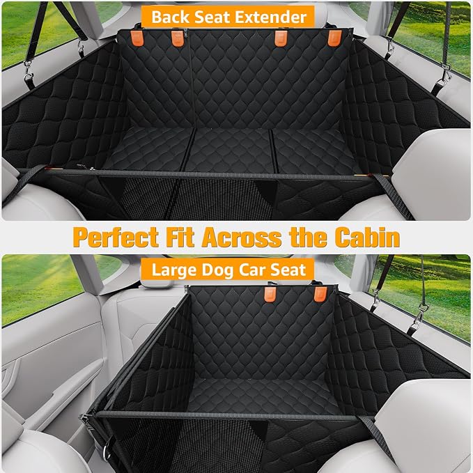 Convertible Back Seat Extender for Dogs, Dog Car Seat Cover Hard Bottom Holds 400 lbs, Waterproof Dog Hammock Backseat Protector with Mesh Window for Cars, Trucks and SUVs