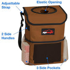 Waterproof Car Trash Can with Lid and Pockets, 2.5 Gal, Brown | Leakproof, Collapsible Multipurpose Car Bin with 3 Side Storage Pockets, Adjustable Straps
