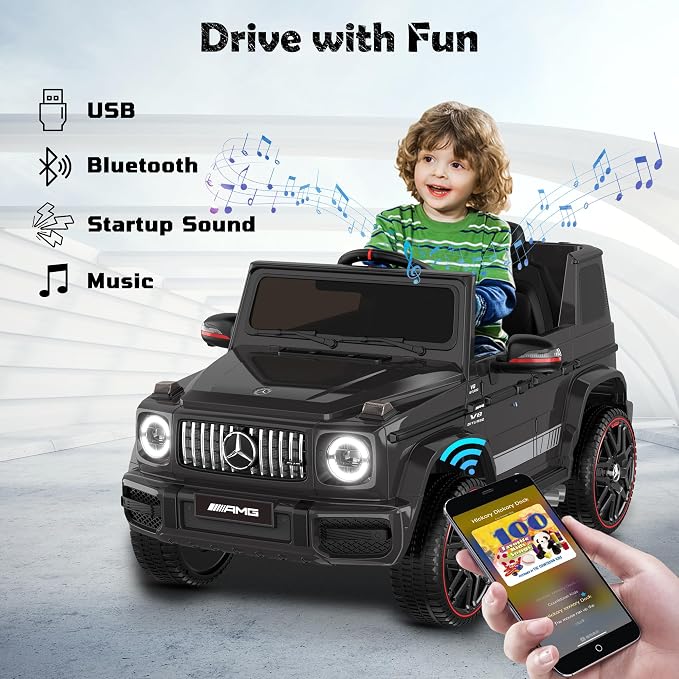 Licensed Mercedes-Benz G63 Car for Kids, 12V 7AH Ride on Car w/Parent Remote Control, LED Headlights, Music Player & Horn, Soft Start, Low Battery Prompt, Kids Electric Car (Dark Black)
