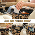5 Pcs Fuzzy Animal Print Car Accessories Set, Soft Fluffy Plush Steering Wheel Cover, Center Console Armrest Pad & Rearview Mirror Cover - Interior Decorations for Women,Universal Fit (Leopard Print)