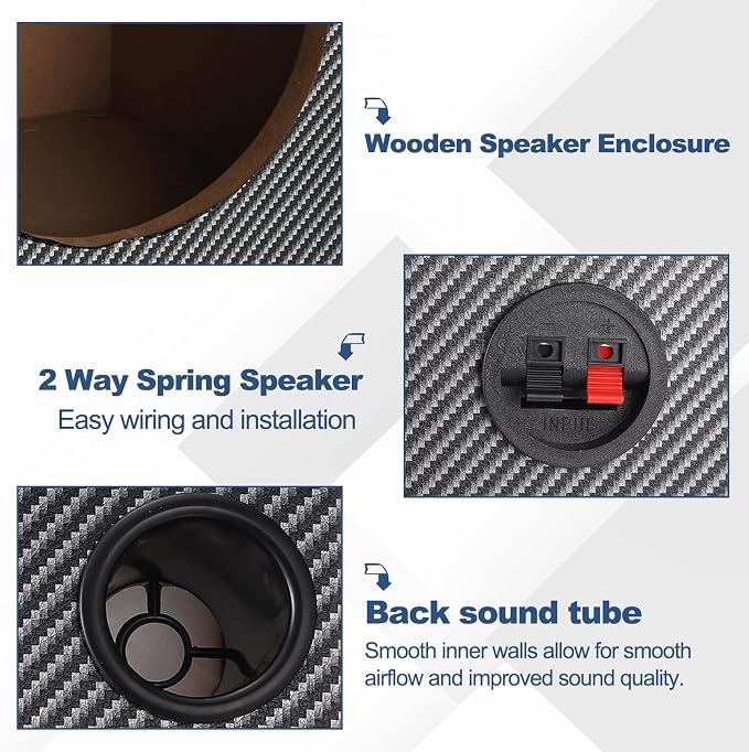 8 Inch Ported Wooden Speaker Enclosure, Black White Single Vented Subwoofer Box Car Audio Truck Speaker Box for DIY Home Vehicle Audio Custom Sound Supplies