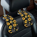 2PCS Car Seat Back Storage Headrest Hooks, Sunflower Purse Holder Bags Hanger, PU Leather Double Metal Hook for Backseat Organizer, Women Car Accessories Organization