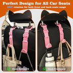 Car Headrest Hooks 4 Pack Adjustable Universal Fit Auto Seat Back Organizer Storage Hanger Purse Bags Holder with Clip Pink