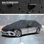 Universal Half Car Cover Waterproof All Weather, Black Car Covers for Automobiles Outdoor Indoor for All Season Waterproof Dustproof Uv Resistant Snowproof Fit for Sedan