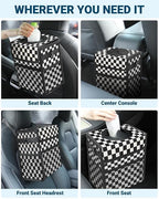 Car Trash Can with Lid, Leakproof Car Trash Bag Hanging Waterproof Automotive Garbage Can with Storage Pockets Mini Vehicle Trash Bin for Back/Front Seat(Black Square Grid,2.5 Gallon)