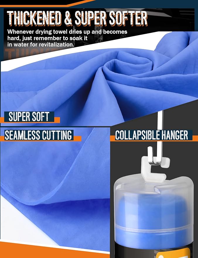 Premium Absorbent Car Drying Chamois Cloth Shammy Towel, 26' x17'' Large, Reusable for Vehicle, Bathroom, Dust Remove, No Spots/Streak/Scratch, Blue