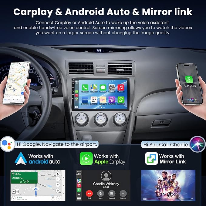 (8Core + 64GB) 10.1 Inch QLED Touch Screen Car Radio for Toyota Camry (2006-2011 with Manual A/C) with Carplay and Android Auto,Android 15 Camry Stereo Support Bluetooth,WiFi,GPS,FM Radio
