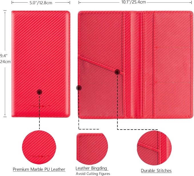Car Registration and Insurance Card Holder, Vehicle License Document Glove Box Compartment Organizer, Interior Car Accessories for Women Men (Carbon Red)